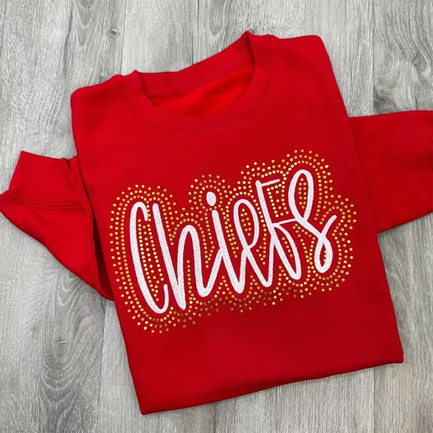 Custom Embroidered Bling Crewneck, School Spirit Sweatshirt Team Name Sweatshirt