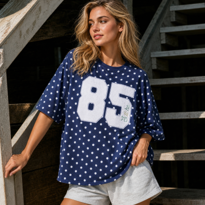 Personalized Polka Dot T-shirt, Custom Sports Number & Team/Player Name Embroidery, Game Day Wear