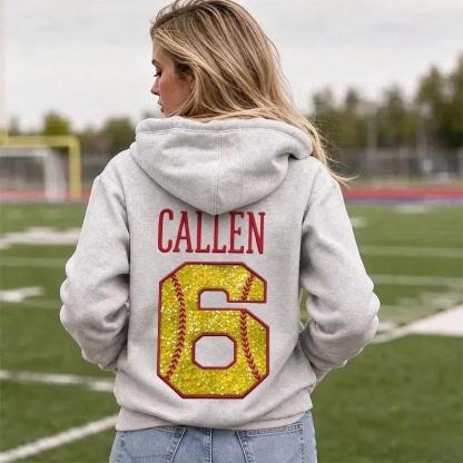 Custom Embroidered Hoodie, Personalized Name Baseball Sequin Number Sports Pullover for Women