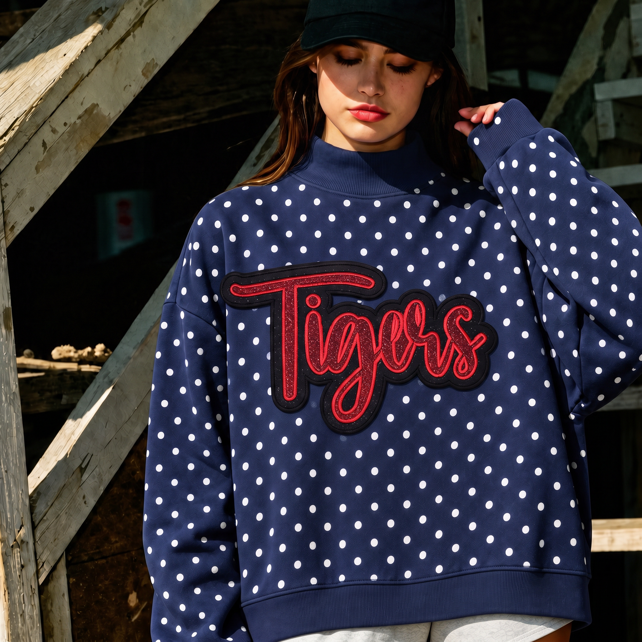 Custom Glitter Team Name Polka Dot Mockneck | Game Day Wear