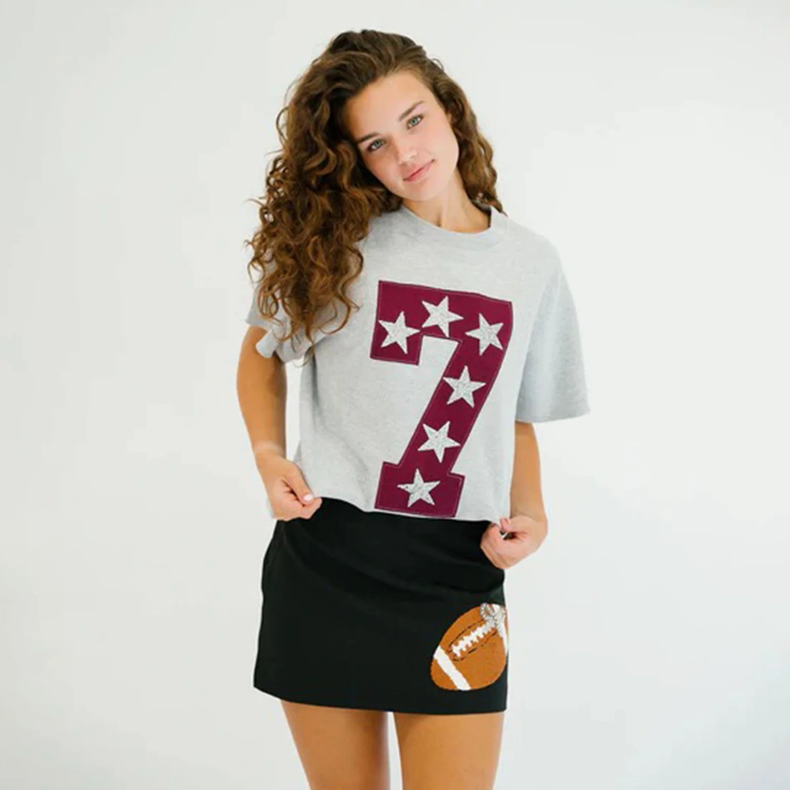 Custom Game Day Team Number & Glitter Star Embroidered Shirt - Personalized Gifts for Sports Lovers