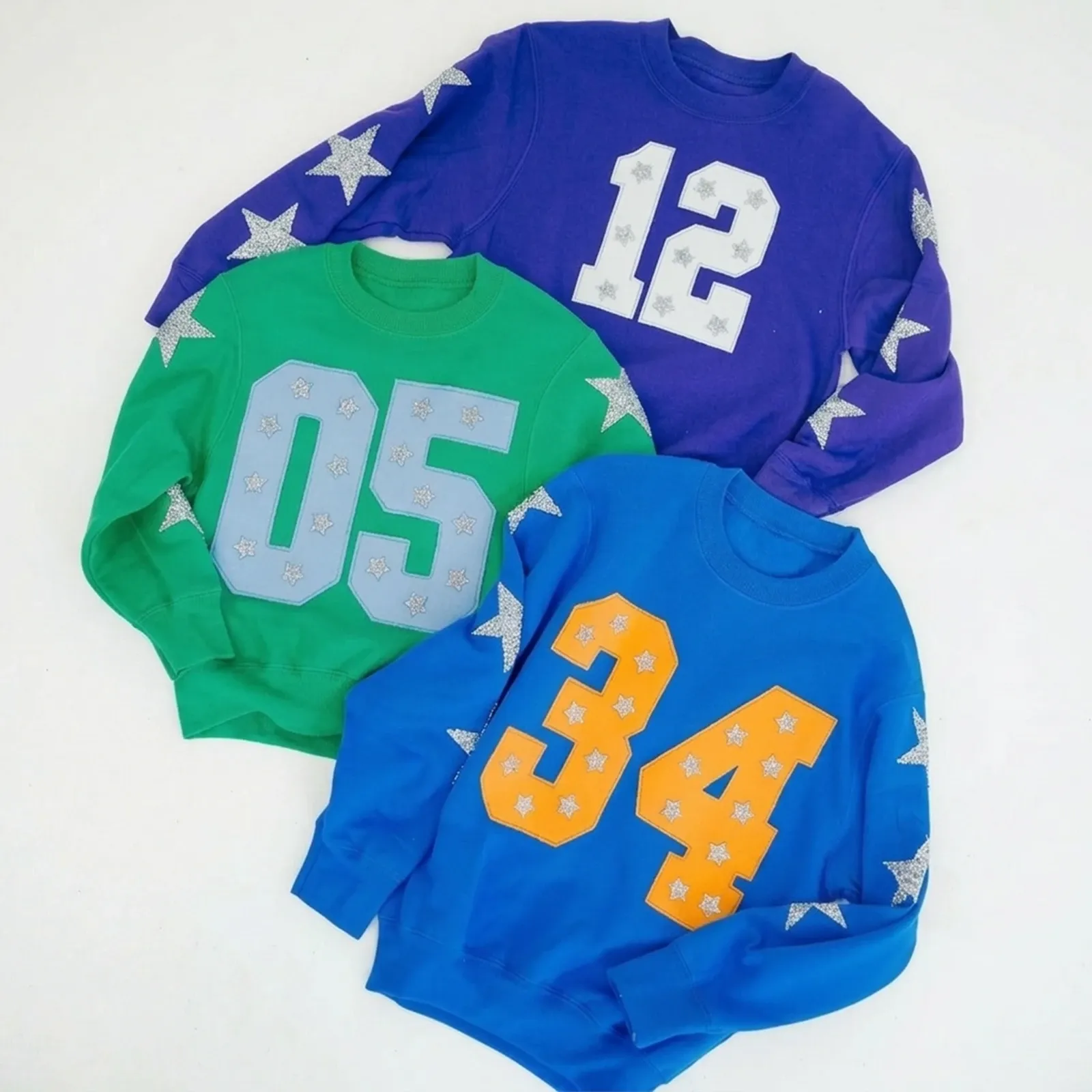 Custom Game Day Team Number & Glitter Star Embroidered Shirt - Personalized Gifts for Sports Lovers
