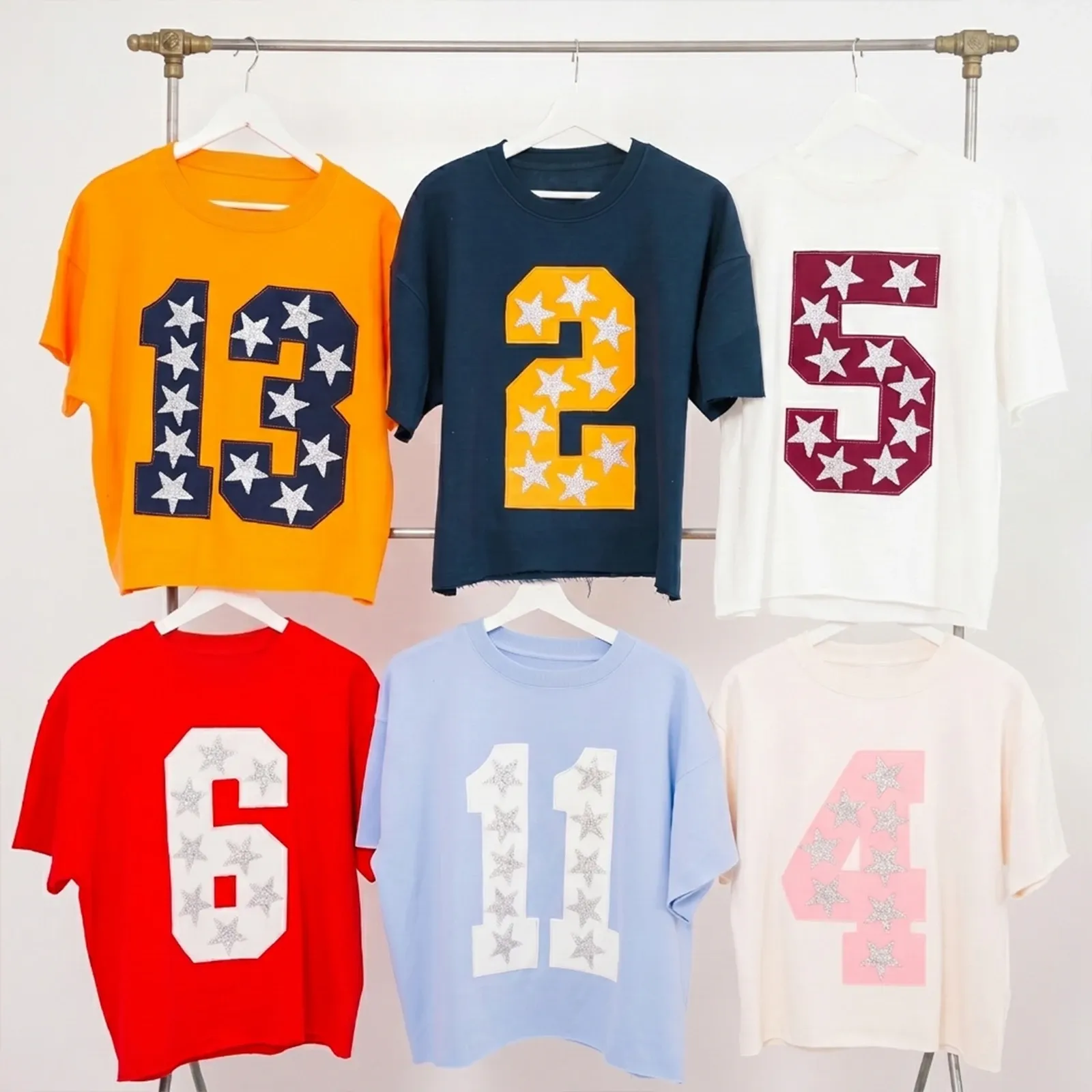 Custom Game Day Team Number & Glitter Star Embroidered Shirt - Personalized Gifts for Sports Lovers