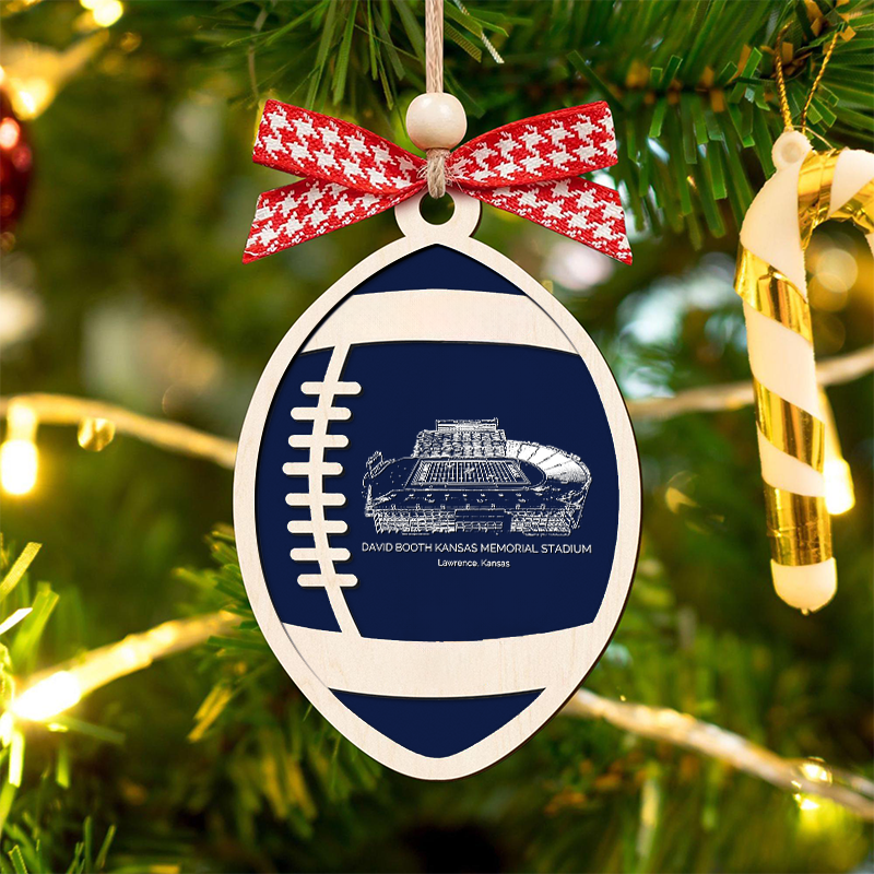 Personalized David Booth Kansas Memorial Stadium - Kansas Jayhawks football Christmas Ornament, Christmas Gift for Football Team, Personalized Football Player Gift