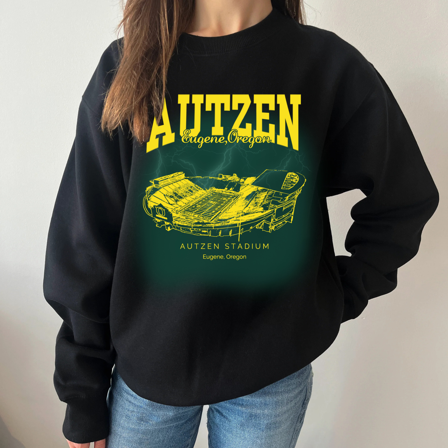 Retro Autzen Stadium - Oregon Ducks football Printing Unisex Crewneck Sweatshirt
