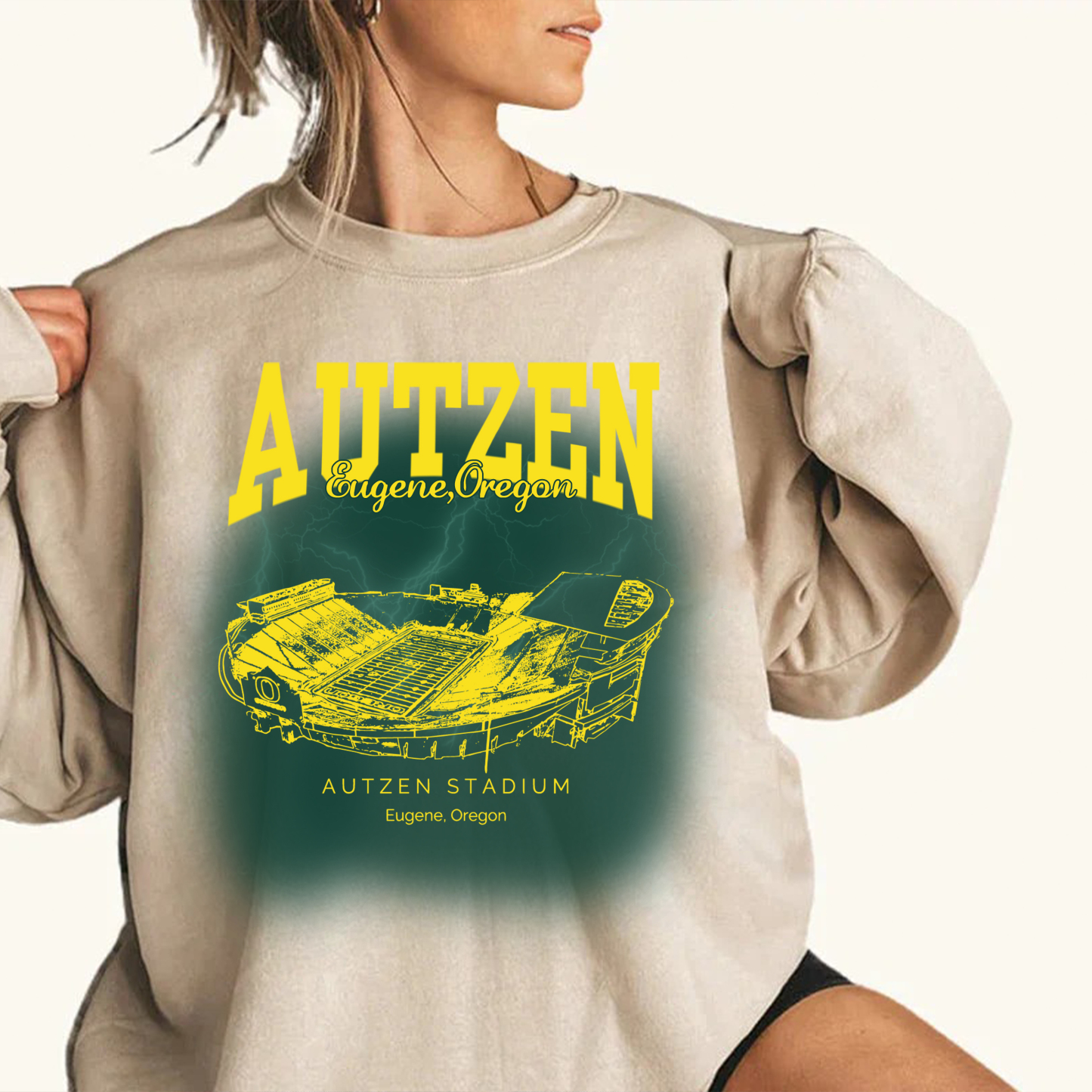 Retro Autzen Stadium - Oregon Ducks football Printing Unisex Crewneck Sweatshirt