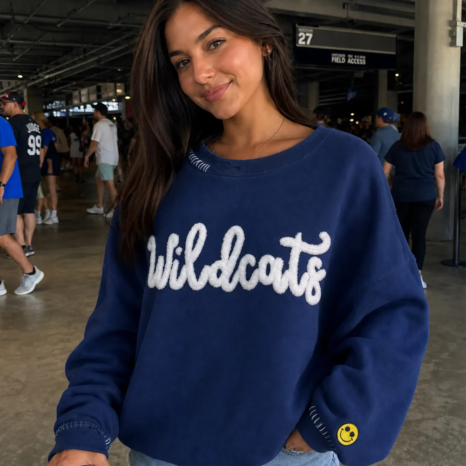 Custom Team Name Chenille Distressed & Ripped Crewneck, Vintage Game Day Style