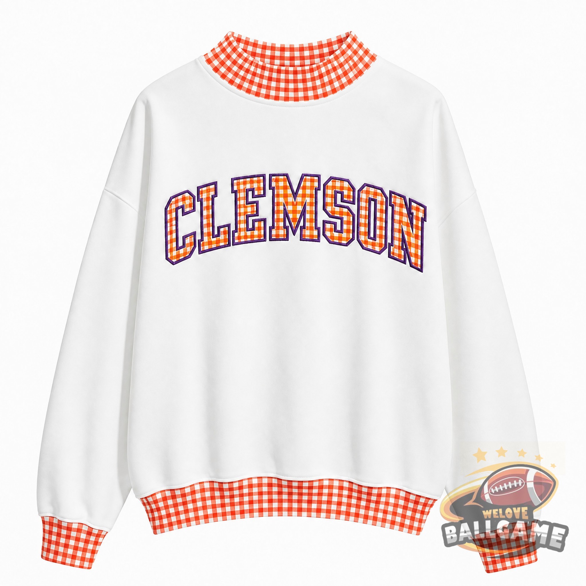 Custom Clemson Tigers Patchwork Fabric College Team Embroidered Mockneck