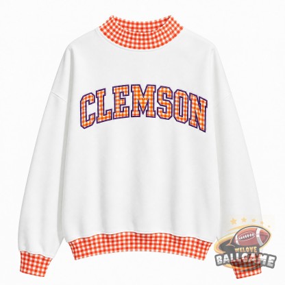 Custom Clemson Tigers Patchwork Fabric College Team Embroidered Mockneck