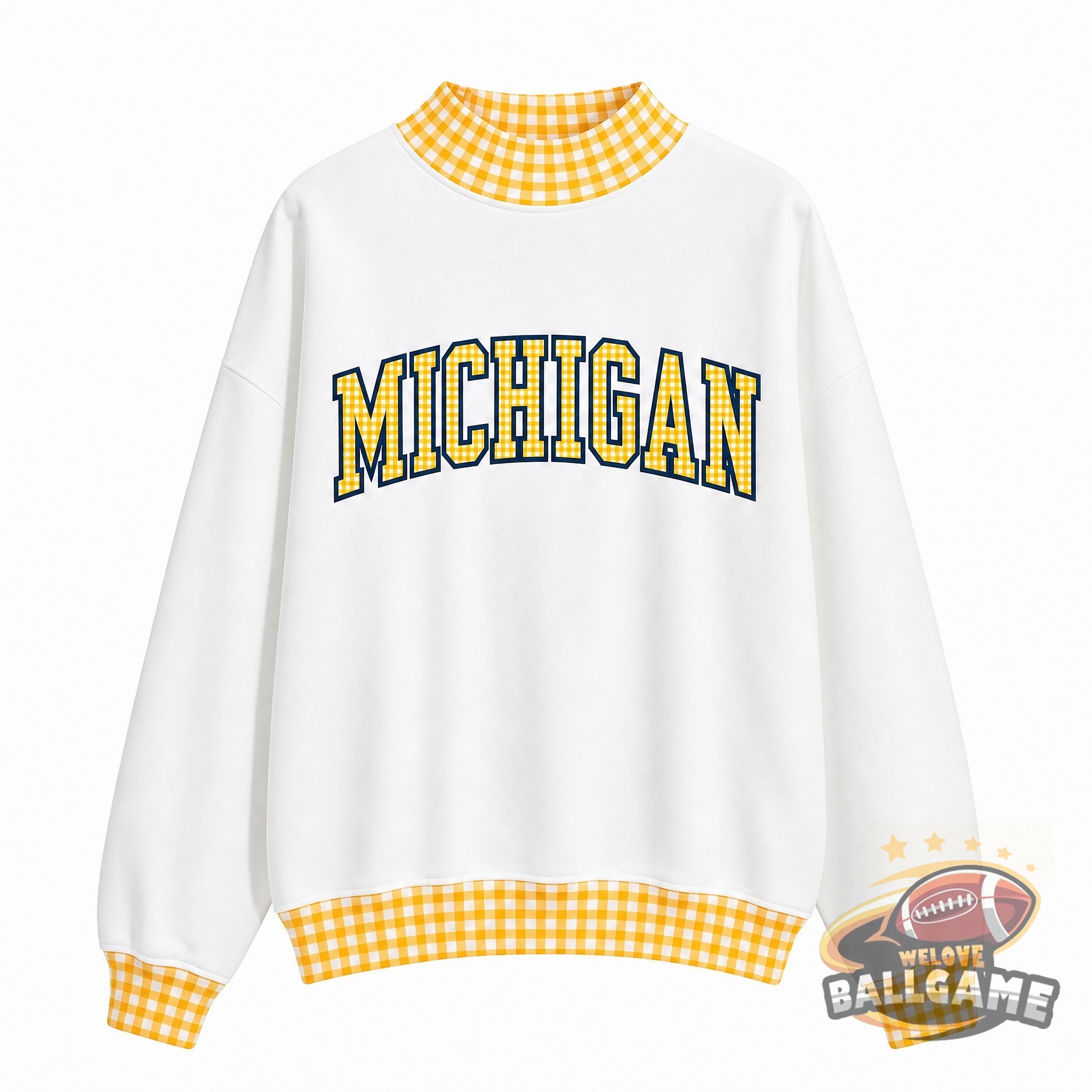 Custom Michigan Patchwork Fabric College Team Embroidered Mockneck