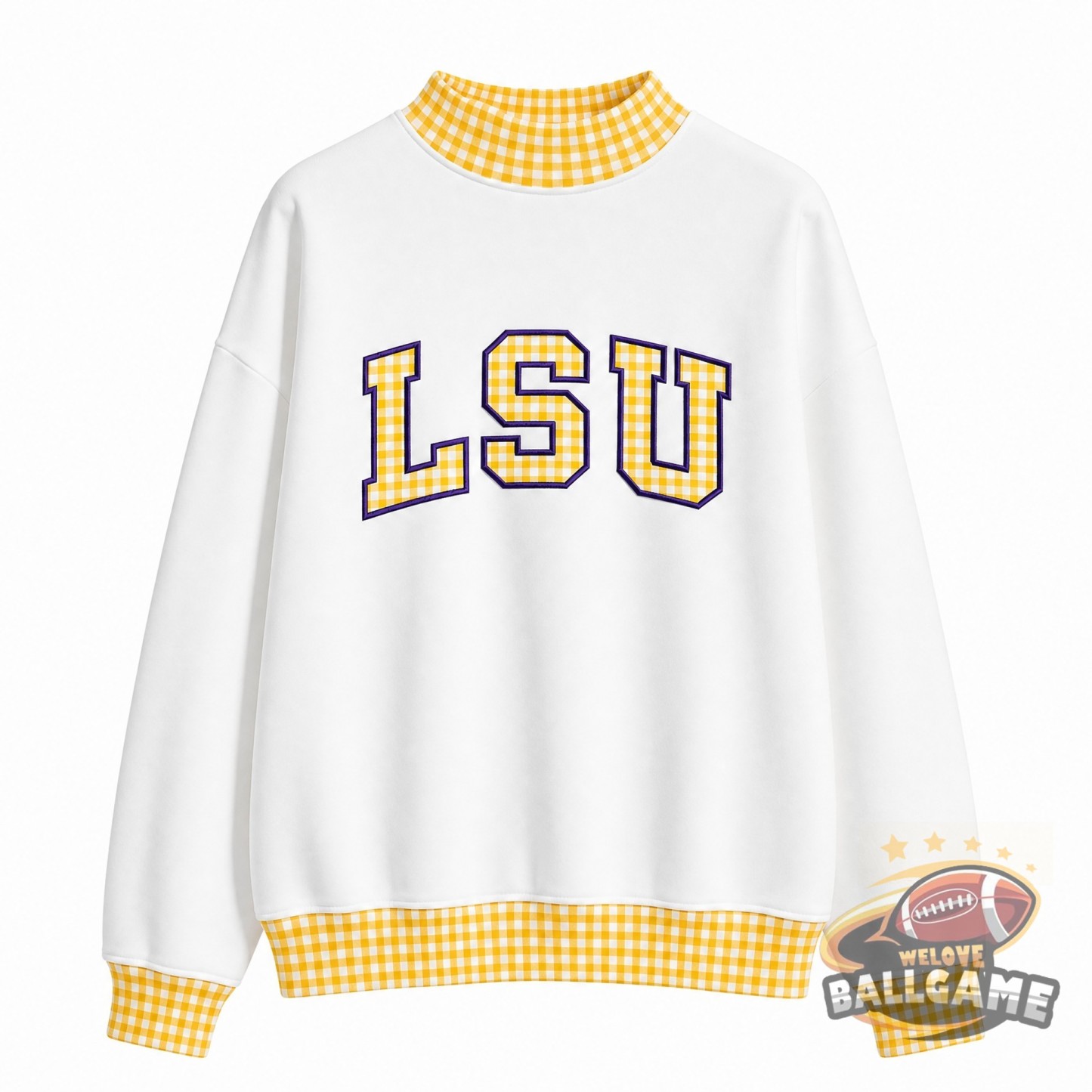 Custom LSU Tigers Patchwork Fabric College Team Embroidered Mockneck