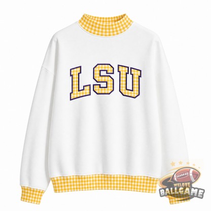 Custom LSU Tigers Patchwork Fabric College Team Embroidered Mockneck
