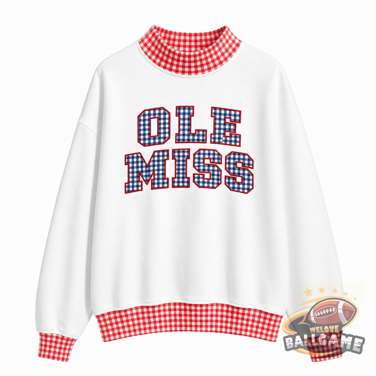 Custom Ole Miss Patchwork Fabric College Team Embroidered Mockneck