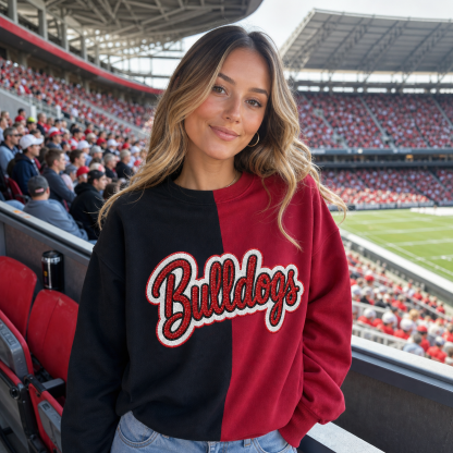 Custom Glitter Team Name Embroidered Two Tone Crewneck Sweatshirt, Personalized Game Day Pullover