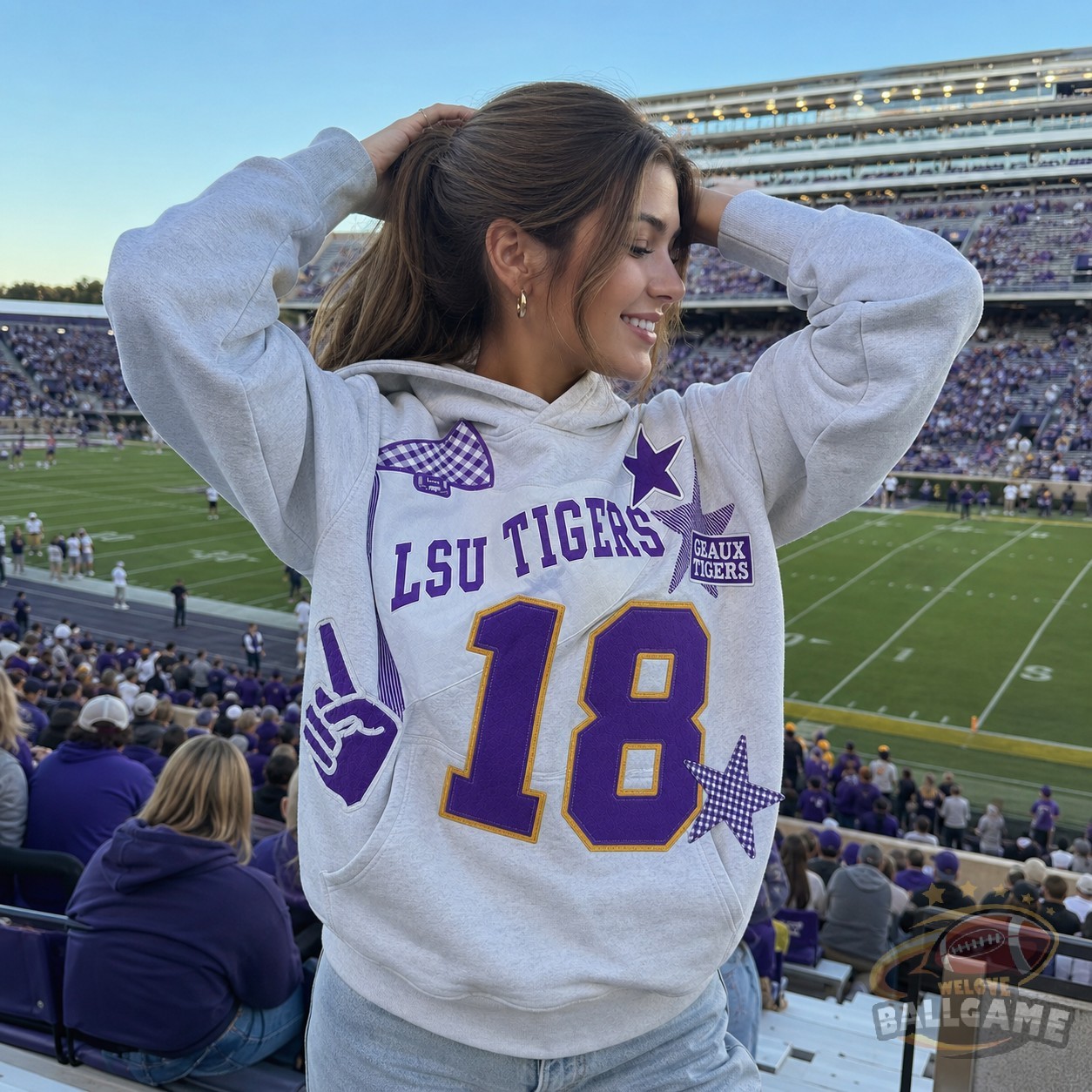 [Copy]Custom Gingham Pennant Patch Hoodie, Personalized Baseball Team Name & Back Number Game Day Pullover
