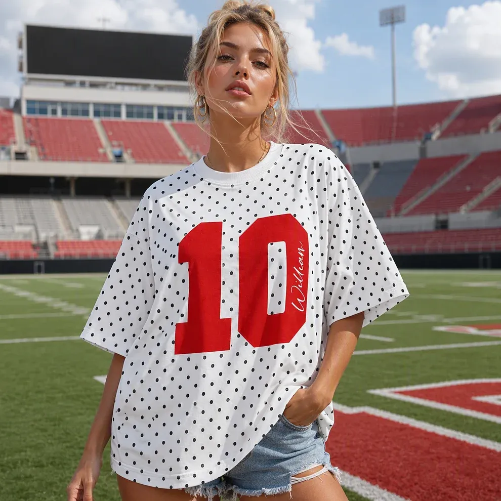 Personalized Player Number Player Name 3D Puff Print Game Day Polka Dot T-shirt, Game Day Wear