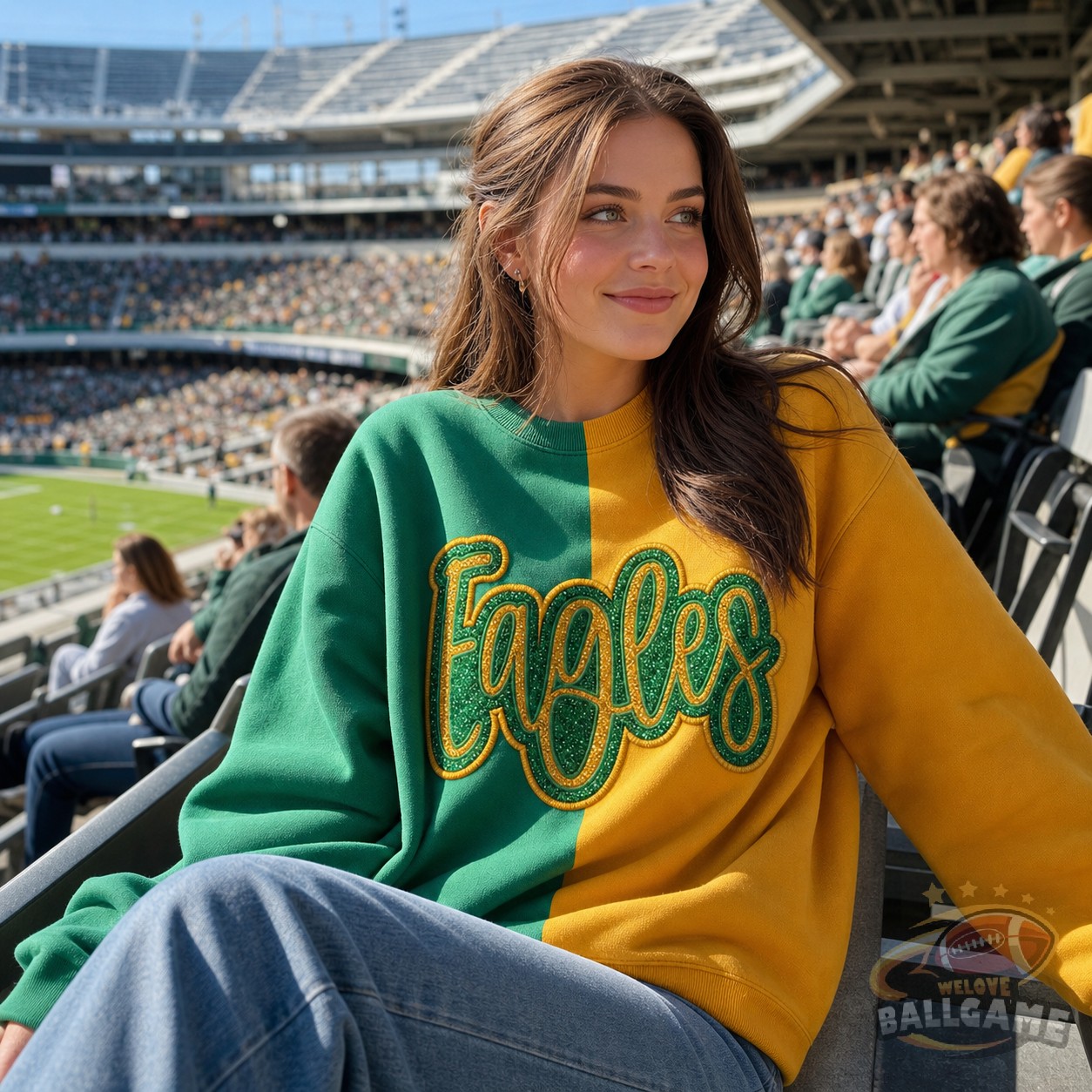 Custom Glitter Team Name Embroidered Two Tone Crewneck Sweatshirt, Personalized Game Day Pullover
