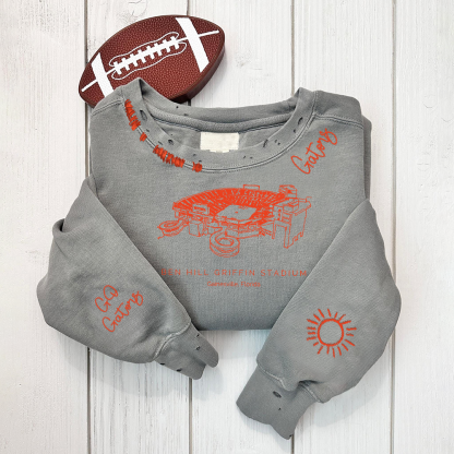 Ben Hill Griffin Stadium - Florida Gators football Unisex Distressed Monogram Collar Sleeve Embroidery Chain Stitch Sweatshirt