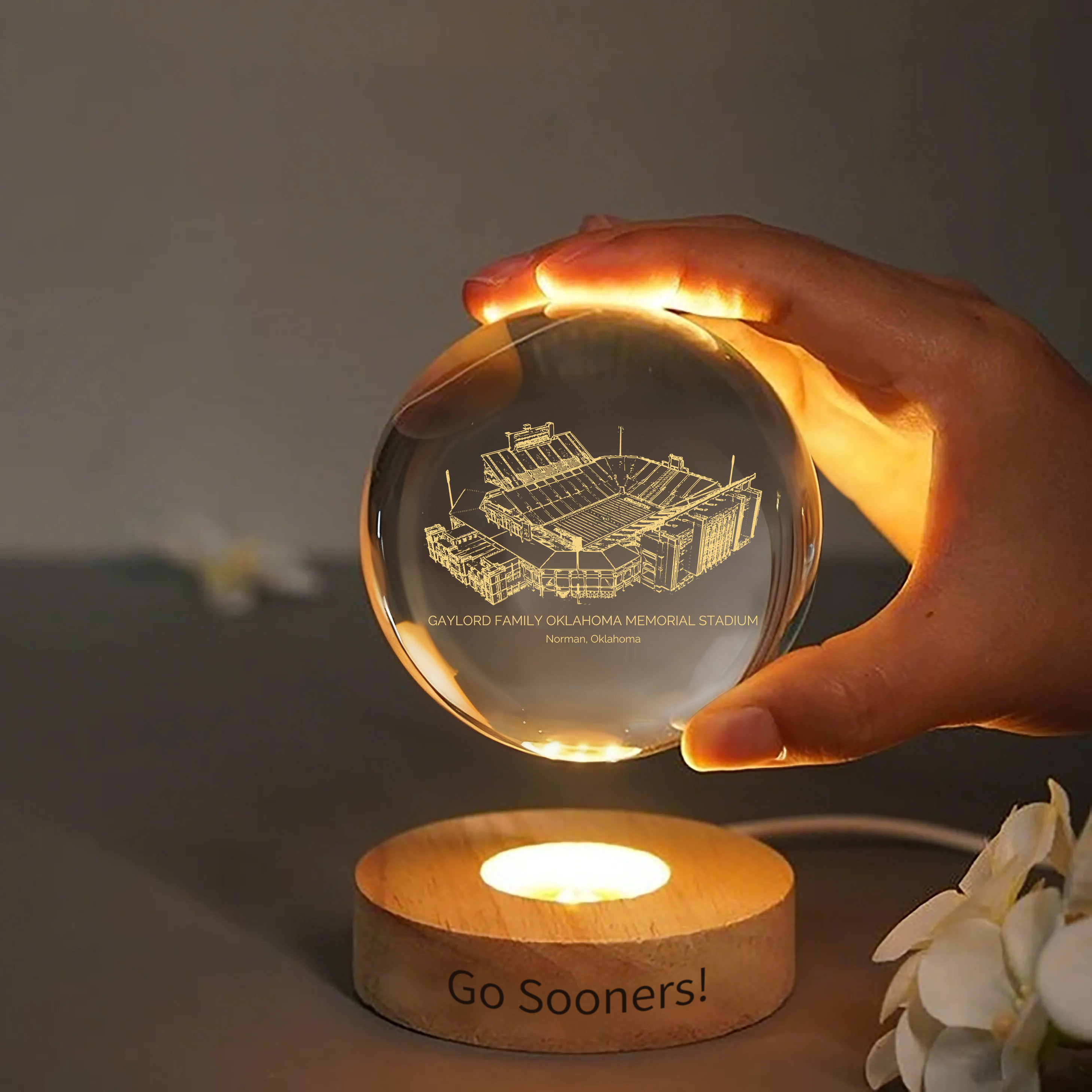 Gaylord Family Oklahoma Memorial Stadium 3D Spherical Crystal Ball Lamp