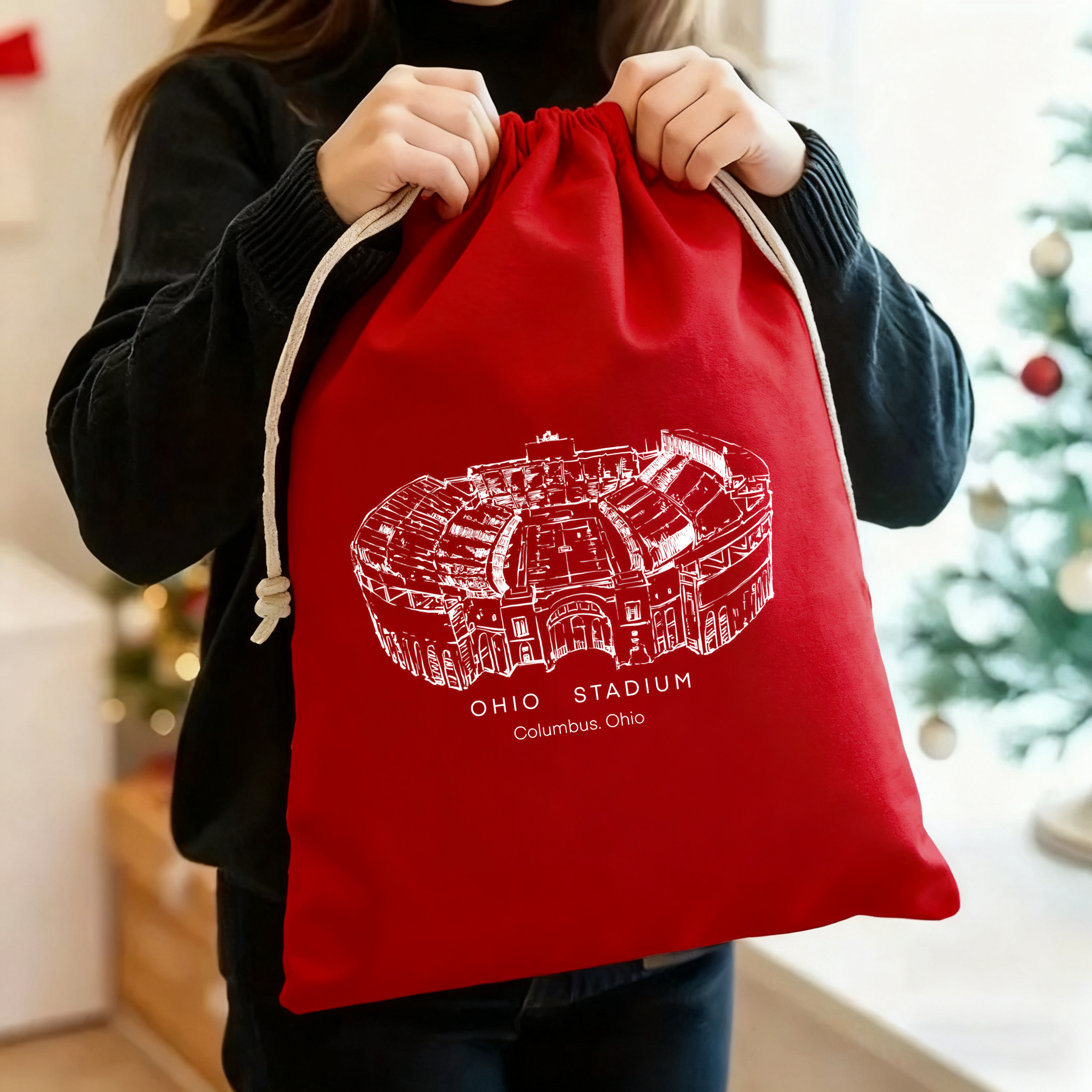 Ohio Stadium Drawstring Gift Bag, Christmas Gift