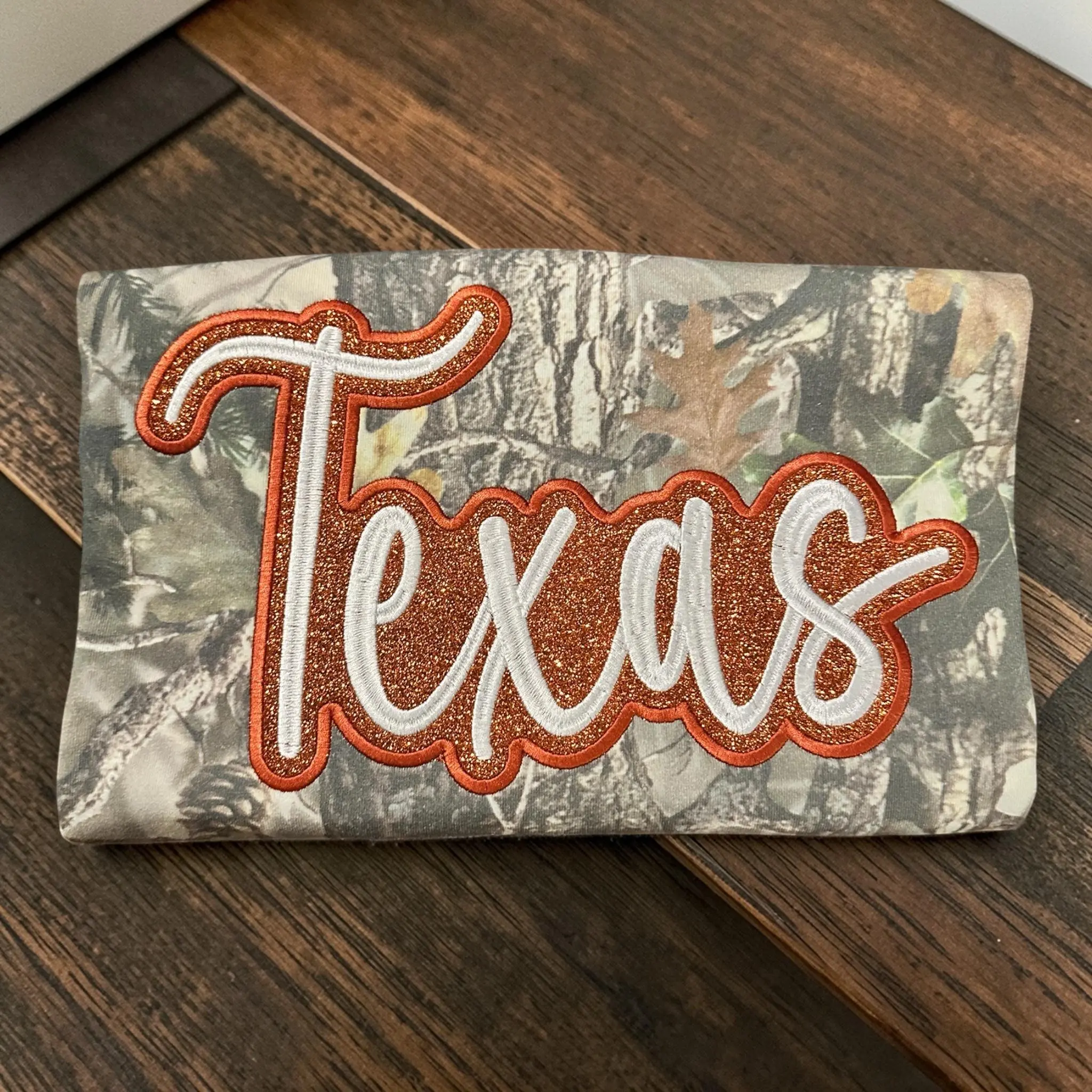Custom Camo Glitter Team Embroidered Sweatshirt & Tee ＆ Hoodie