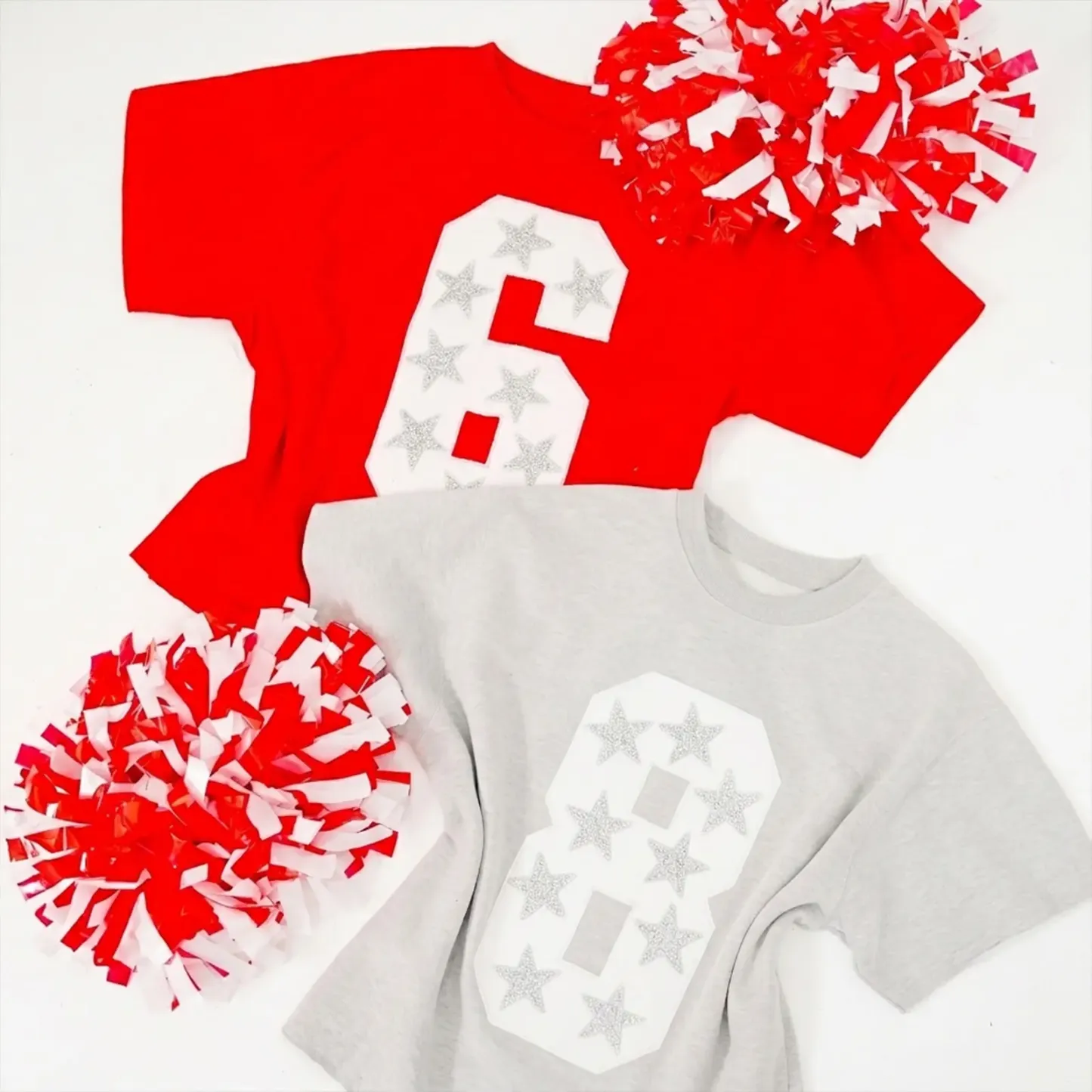 Custom Game Day Team Number & Glitter Star Embroidered Shirt - Personalized Gifts for Sports Lovers