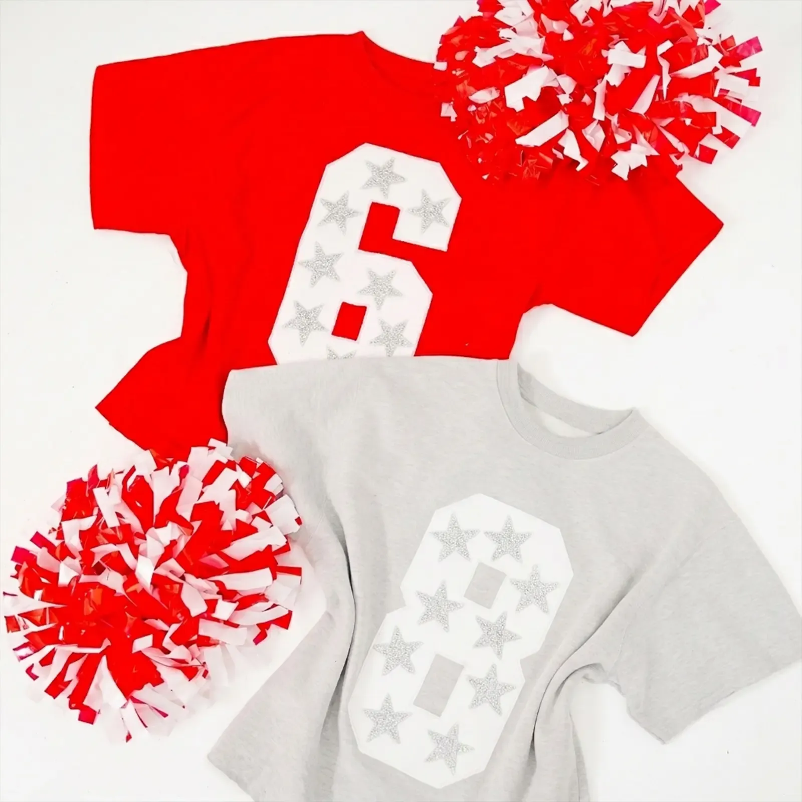 Custom Game Day Team Number & Glitter Star Embroidered Shirt - Personalized Gifts for Sports Lovers