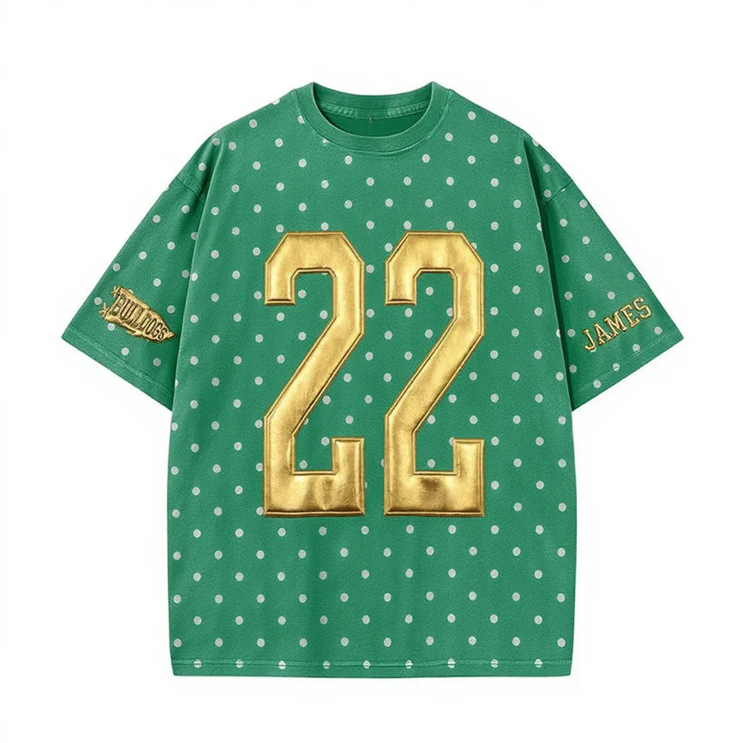Custom Metallic Puff Number Polka Dot T-Shirt, Personalized Team Name Game Day Tee