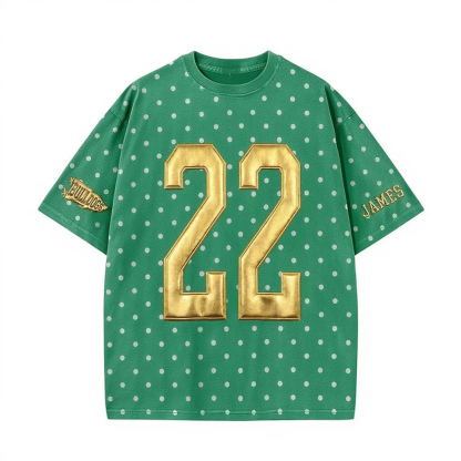 Custom Metallic Puff Number Polka Dot T-Shirt, Personalized Team Name Game Day Tee