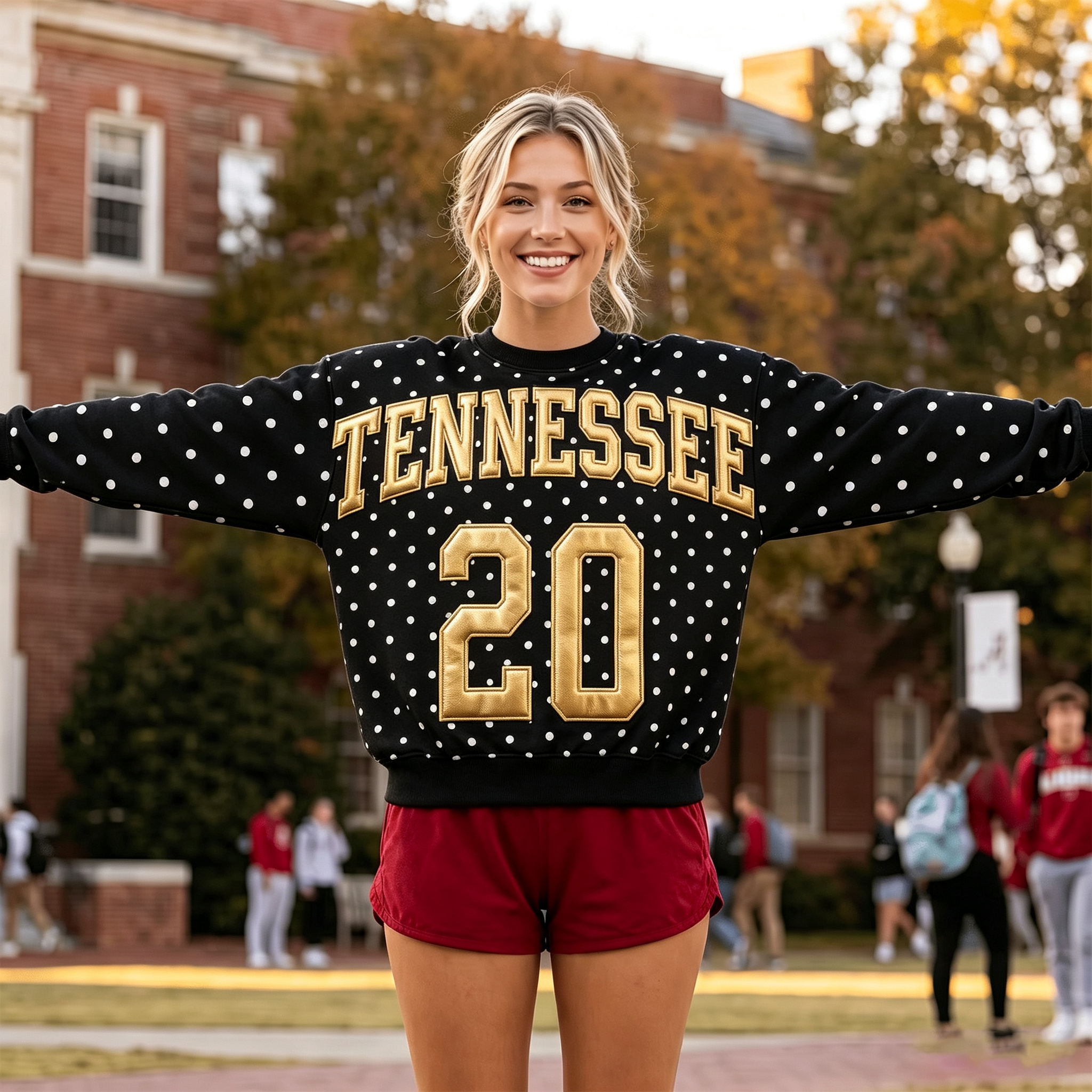 Custom Metallic Puff Football Polka Dot Sweatshirt Personalized Team Name and Number | Game Day Wear