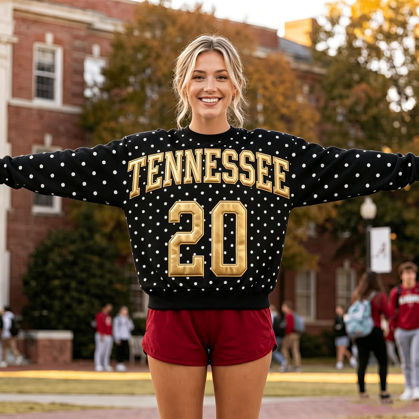 Custom Metallic Puff Football Polka Dot Sweatshirt Personalized Team Name and Number | Game Day Wear