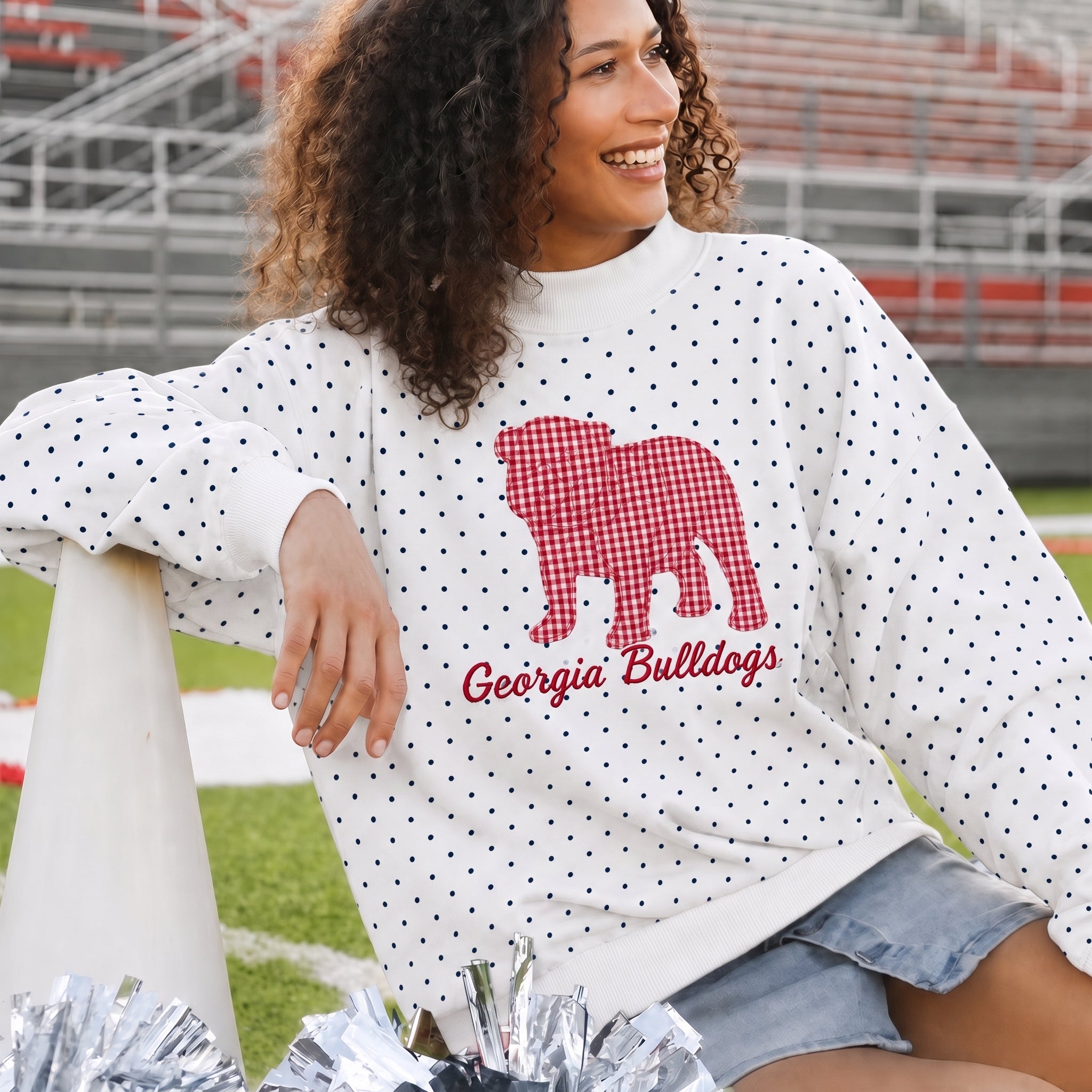 Custom Mascot Applique Patchwork Team Polka Dot Mocknec | Game Day Wear