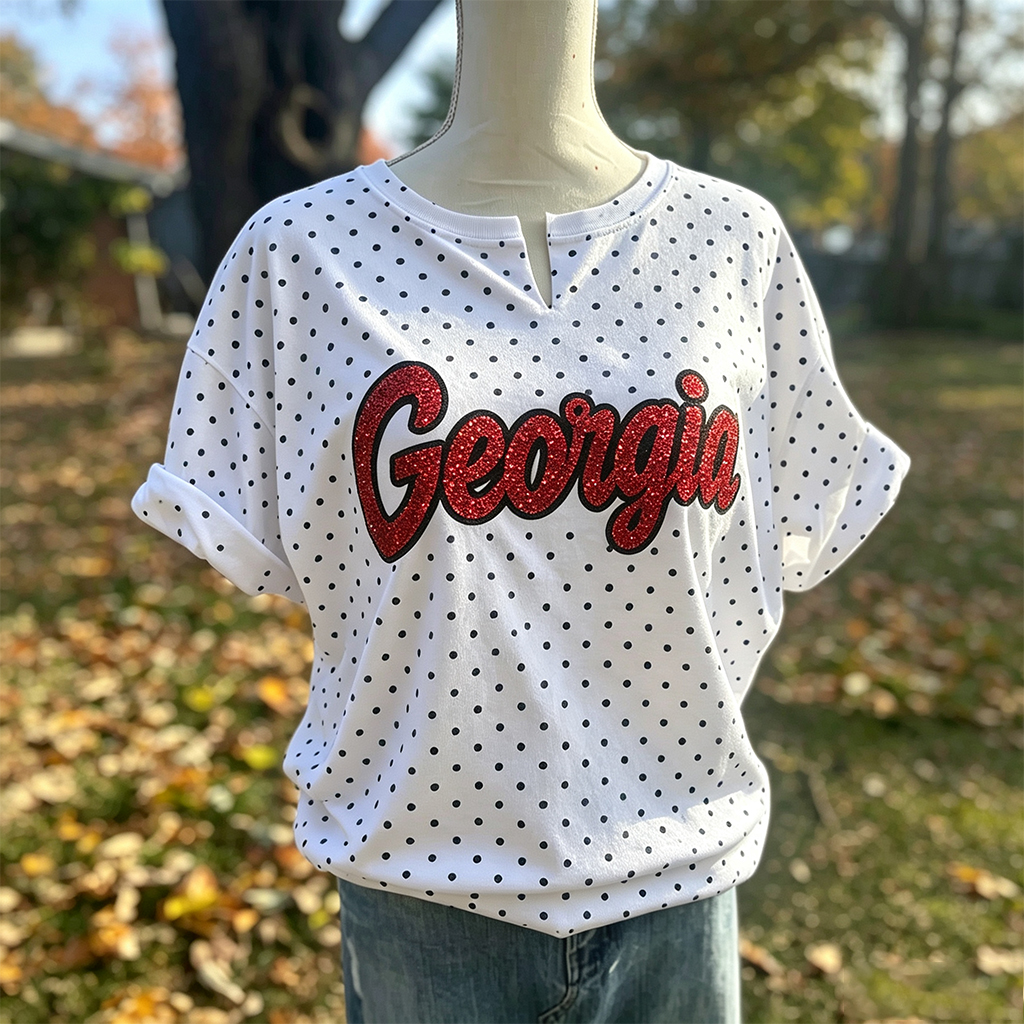 Custom Handmade Polka Dot Shirt, Glitter Embroidery Team Name Sweatshirt, Game Day Mom