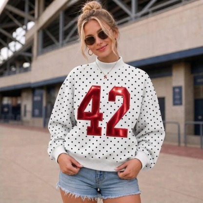 Custom Metallic Puff Number Polka Dot Mockneck, Personalized Team Number Game Day Wear