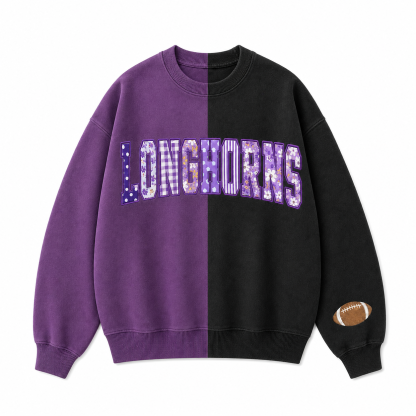 Custom Patchwork Fabric Embroidered Two Tone Sweatshirt For Game Day
