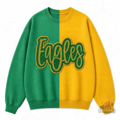 Custom Glitter Team Name Embroidered Two Tone Crewneck Sweatshirt, Personalized Game Day Pullover