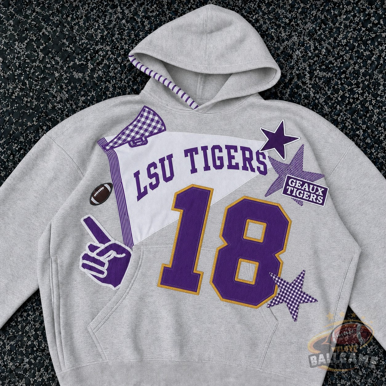[Copy]Custom Gingham Pennant Patch Hoodie, Personalized Baseball Team Name & Back Number Game Day Pullover