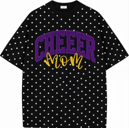 Custom Glitter Embroidered College Cheer Mom Polka Dot T-shirt Sweatshirt, Gifts for Sports Mom, Game Day Wear