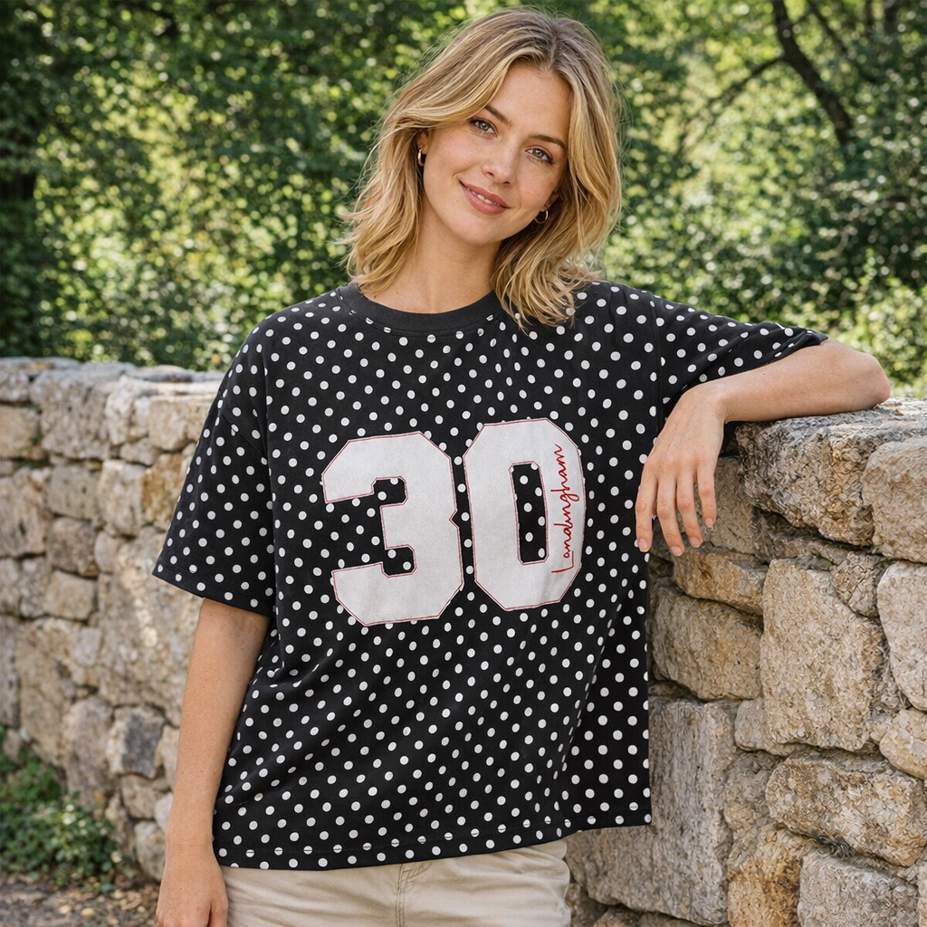 Personalized Polka Dot T-shirt, Custom Sports Number & Team/Player Name Embroidery, Game Day Wear