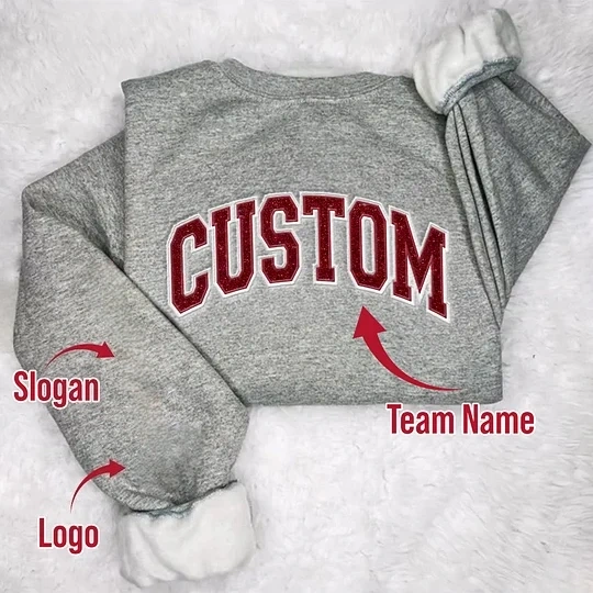 Custom Team Glitter Embroidered Sweatshirt Hoodie T-shirt