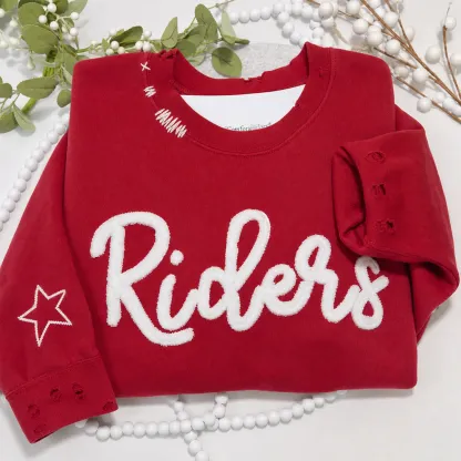Custom Team Name Chenille Distressed & Ripped Crewneck, Vintage Game Day Style
