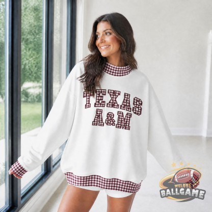 Custom Texas A&M Patchwork Fabric College Team Embroidered Mockneck