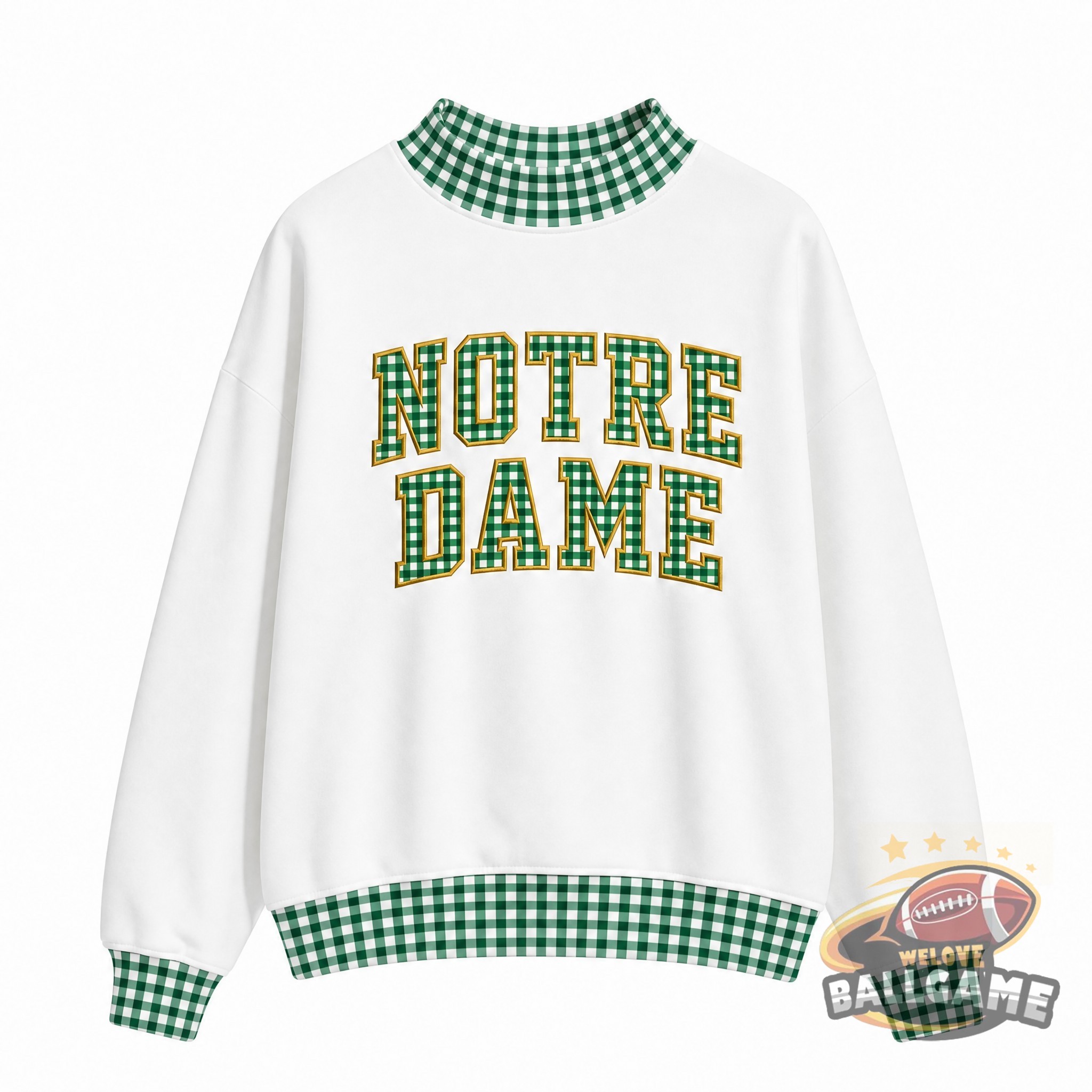 Custom Notre Dame Patchwork Fabric College Team Embroidered Mockneck