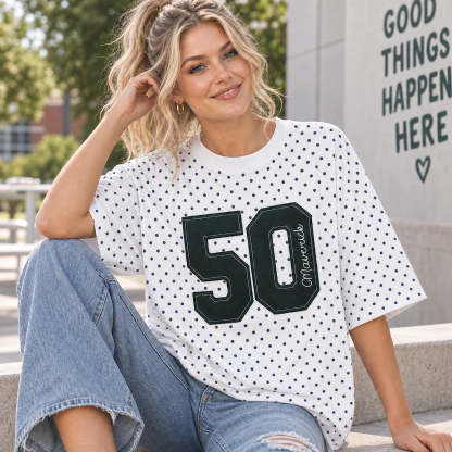 Personalized Polka Dot T-shirt, Custom Sports Number & Team/Player Name Embroidery, Game Day Wear