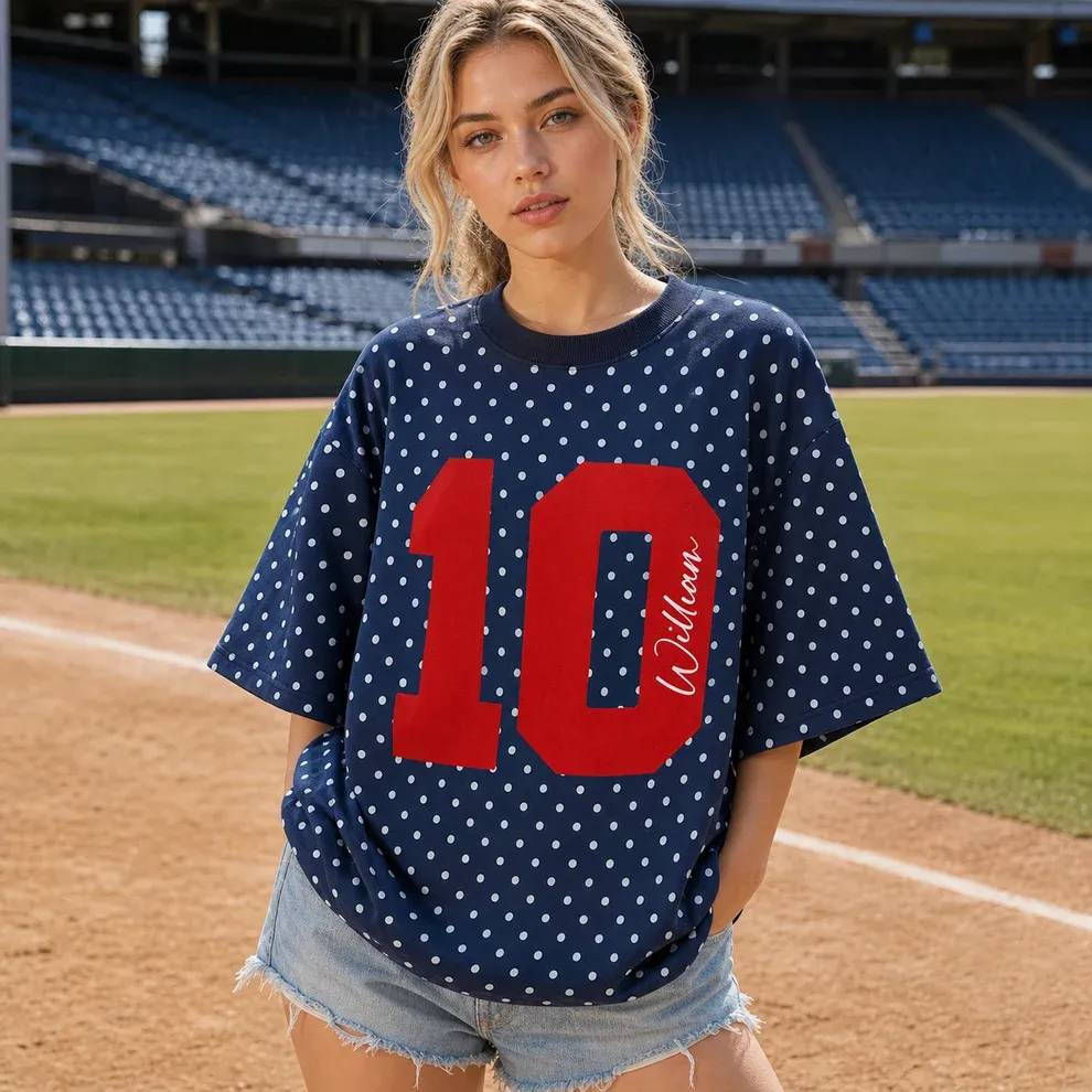 Personalized Player Number Player Name 3D Puff Print Game Day Polka Dot T-shirt, Game Day Wear