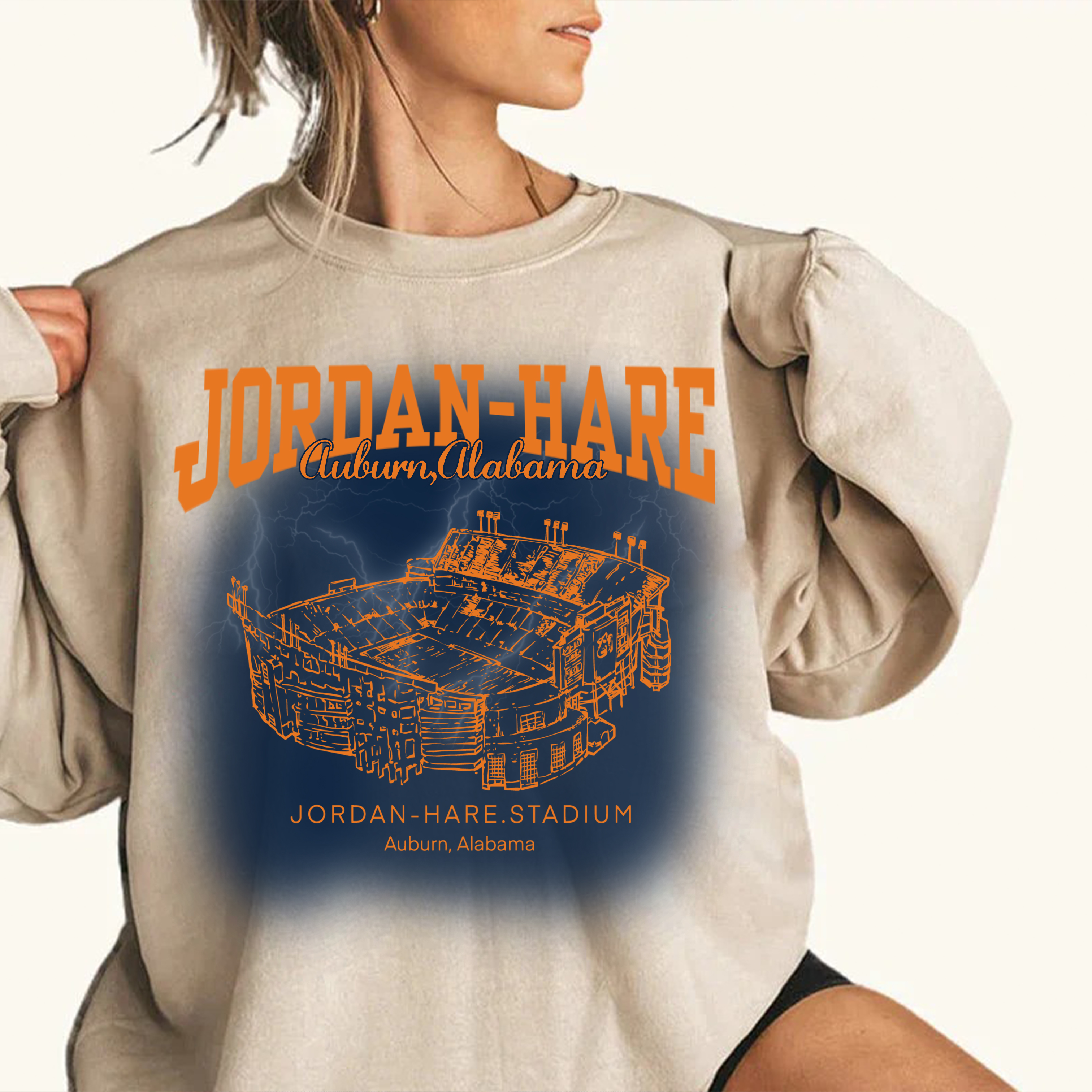 Retro Jordan-Hare Stadium - Auburn Tigers football Printing Unisex Crewneck Sweatshirt