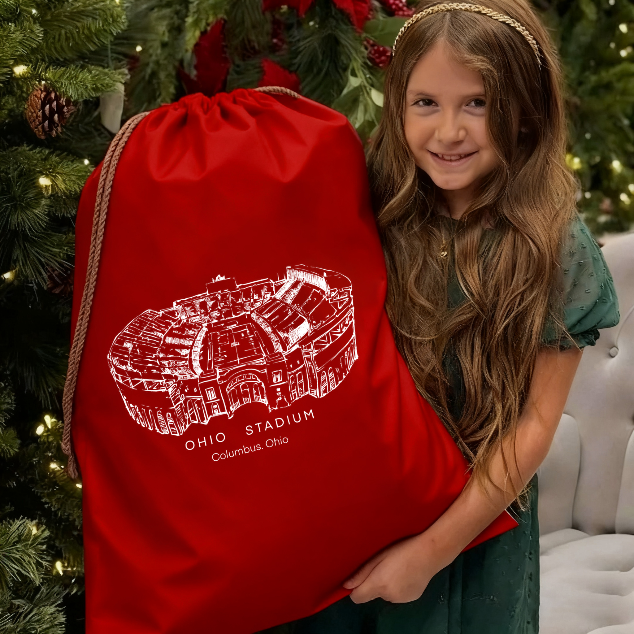 Ohio Stadium Drawstring Gift Bag, Christmas Gift