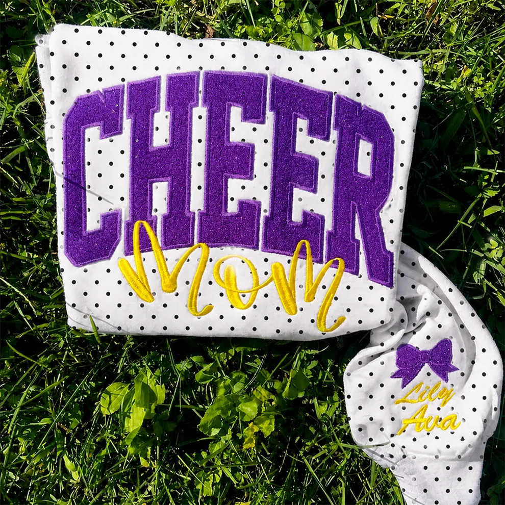 Custom Glitter Embroidered College Cheer Mom Polka Dot Sweatshirt, Gifts for Sports Mom, Game Day Wear