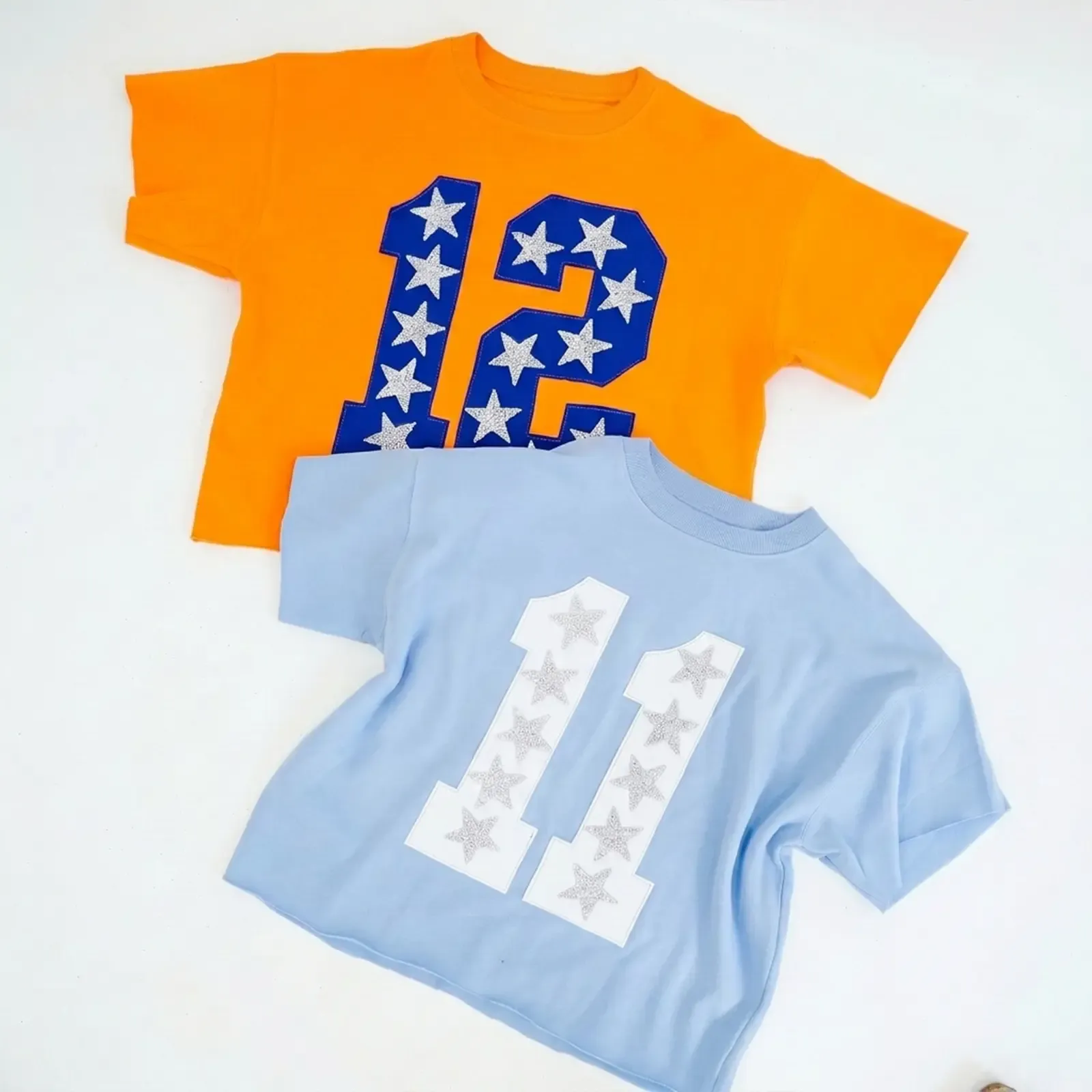 Custom Game Day Team Number & Glitter Star Embroidered Shirt - Personalized Gifts for Sports Lovers