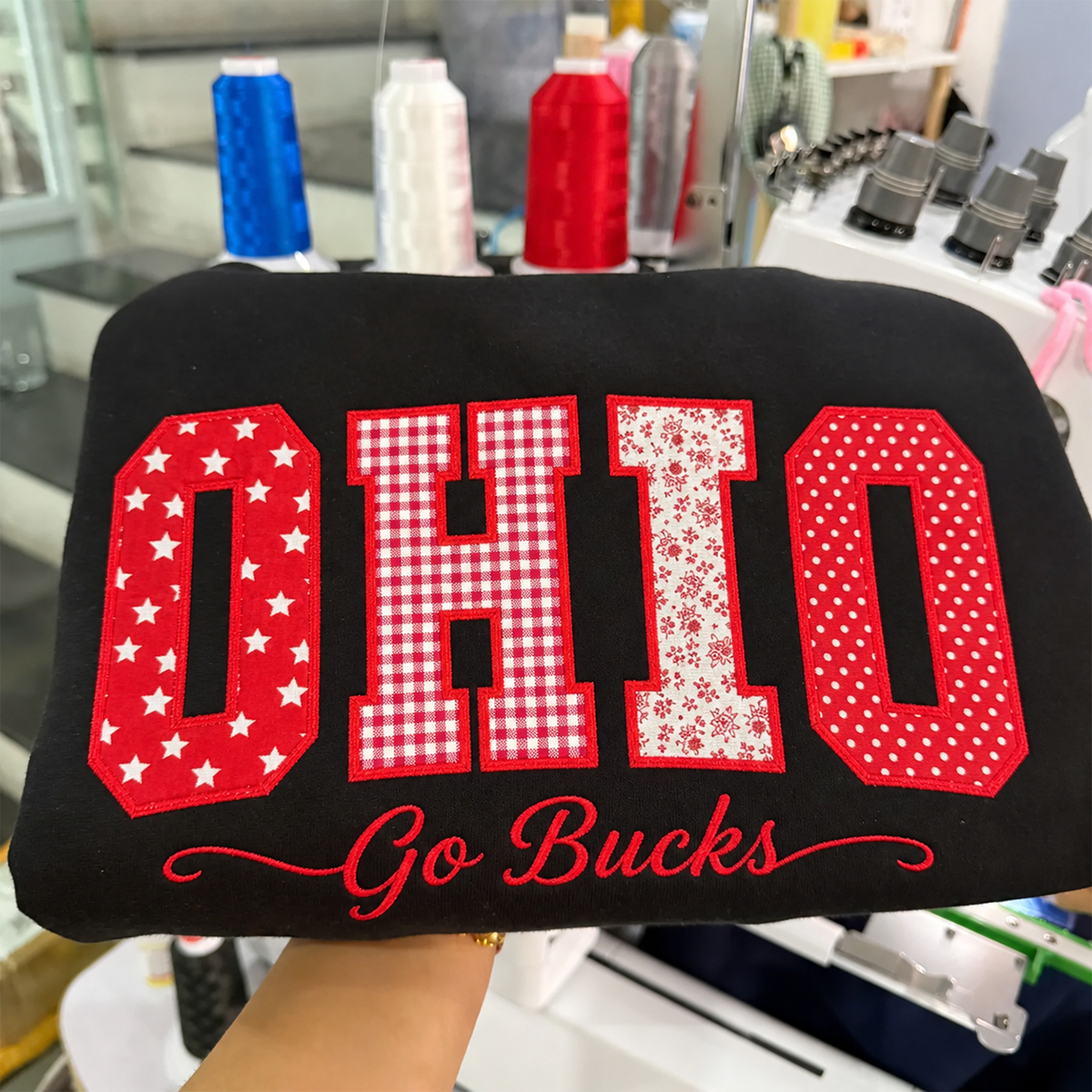 Custom OhioPatchwork Fabric Embroidered Sweatshirt Team and School Name Applique Varsity Letters